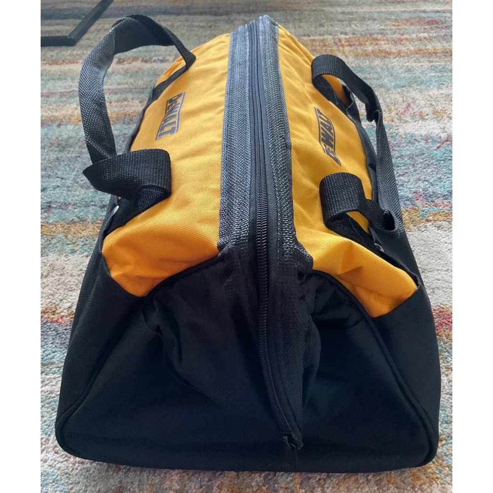 DEWALT 18 Inch Heavy Duty Canvas Tool Bag Yellow Black Wide Mouth Storage Box